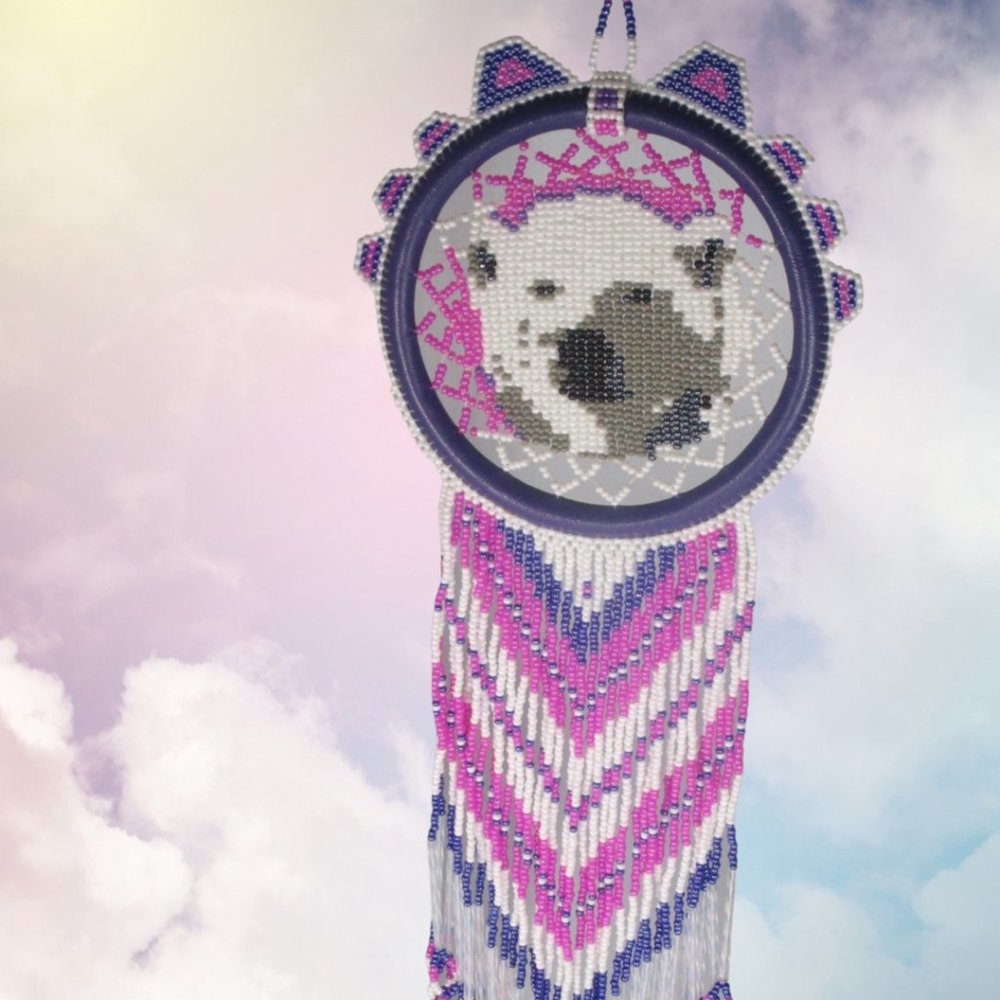 polar bear beaded dream catcher